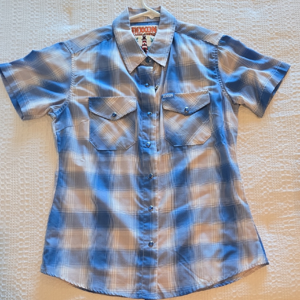 DIXXON Blue and White Plaid Shirt Womens NWOT